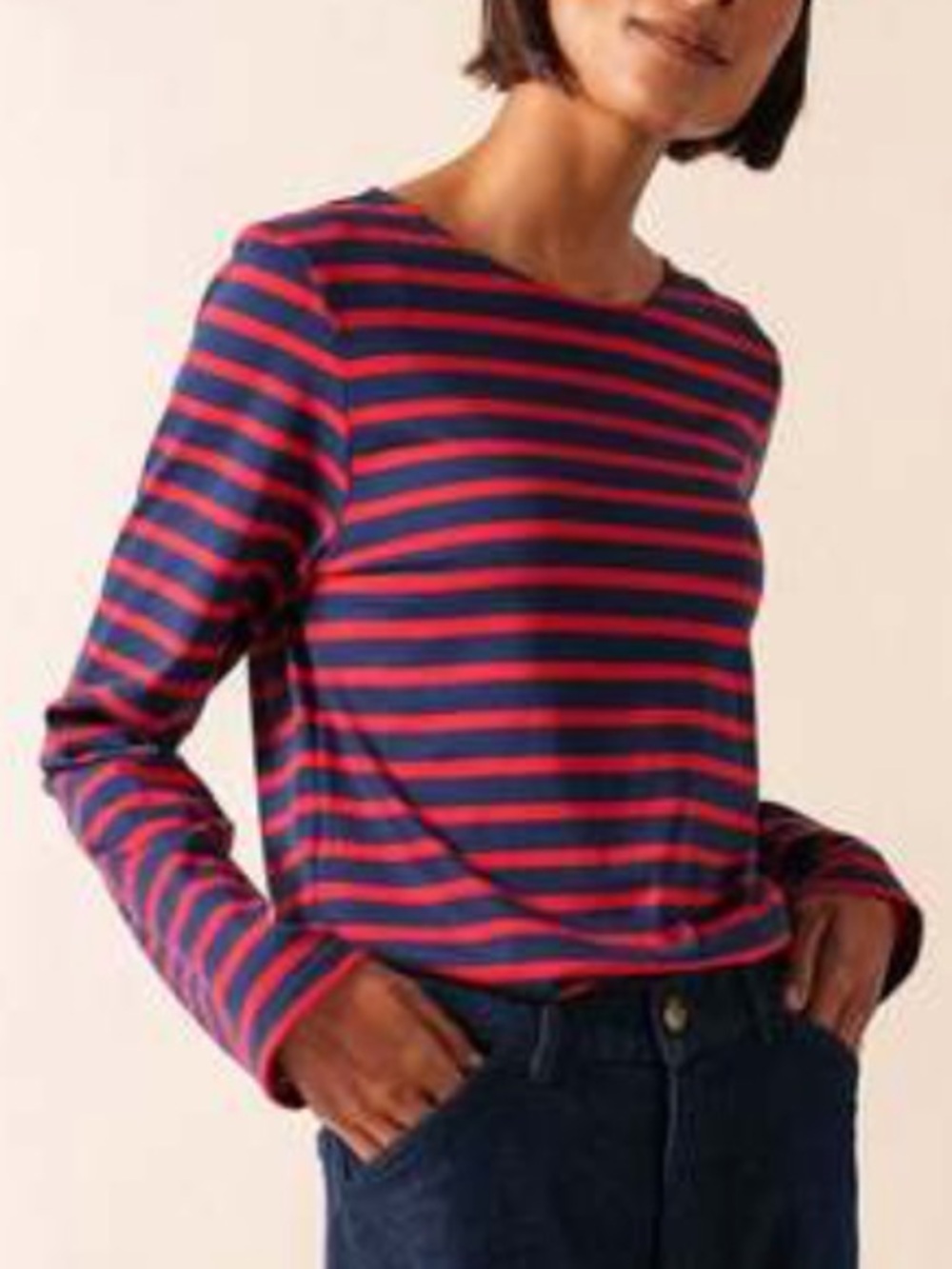 NWT Saint James Women’s Long Sleeve Stripe Tee in Navy and Red, size 38 (small)